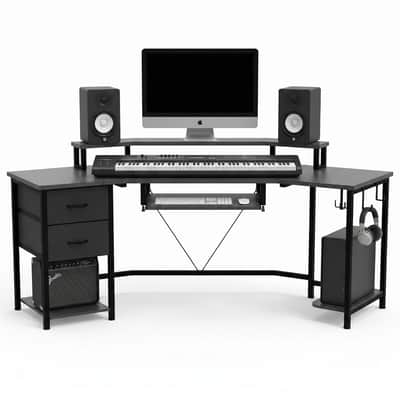 Studio Furniture 79" Full Size Studio Workstation with Keyboard Tray - Black image 2