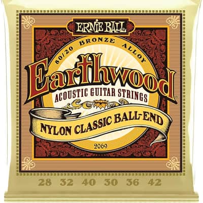 Ernie Ball Folk Nylon Clear & Gold Ball-End 80/20 Bronze Acoustic Guitar Strings, 28-42 Gauge (P02069) image 1