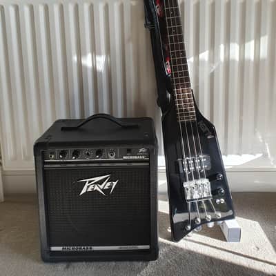 Hondo Alien Headless Bass 80s with Case and Peavey Microbass image 2