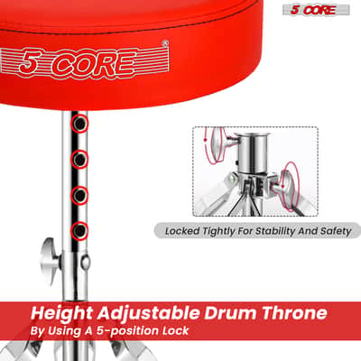 5 Core Drum Throne 3" Padded Drum Seat Height Adjustable Drumming Chair for Practice and Performance image 6