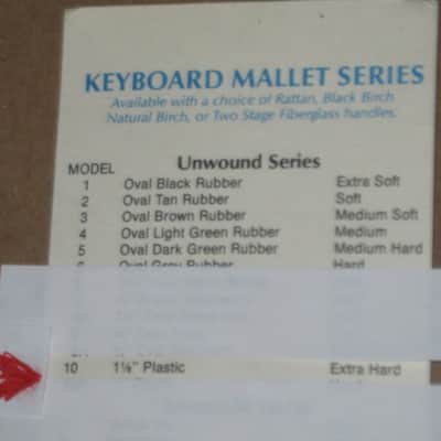 one pair of new old stock A+ Mike Balter MB10B (10B) Extra Hard Keyboard Mallets, 1 and 1/8" phenolic (plastic) round (gray color) HEADS and natural birch HANDLES - mid to late 1990s (+ packaging) Unwound Series image 4