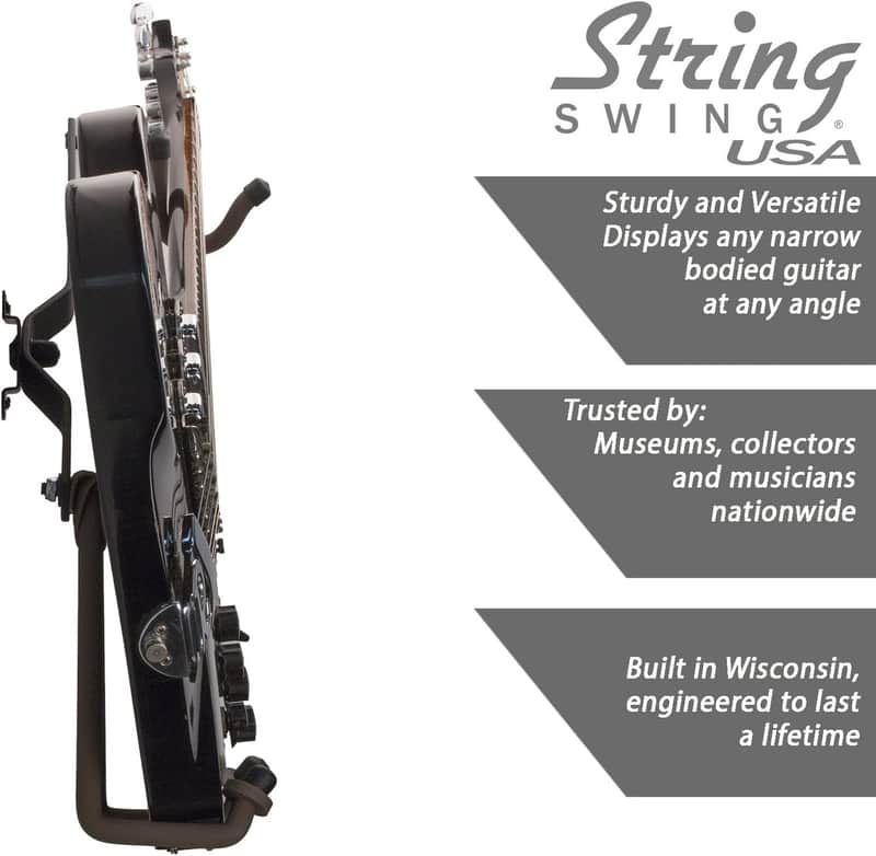 String Swing Guitar Holder Horizontal Low-Profile Narrow-Body for Flat Wall Mount Bass and Electric Guitars image 1