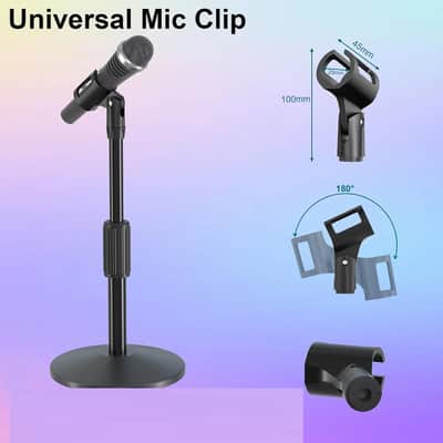 Desktop Mic Stand,Adjustable Height Podcast Microphone Stand with Mic Clip 3/8" to 5/8" Adapter image 2