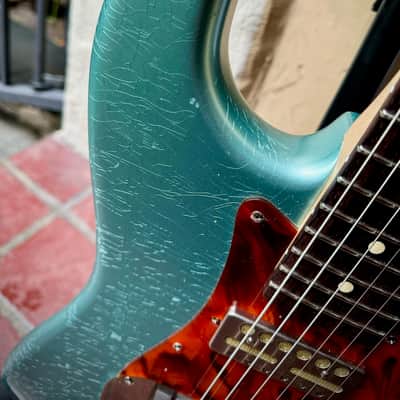 Waterslide Guitars S-Style Coodercaster Aged 'Blue Ice' Nitro, PLEK'd, Mojo Lap Steel+Teisco-Spec Gold Foil Pickups image 8