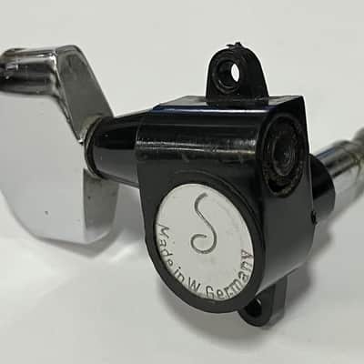 Schaller- Chrome/black plastic tuner, treble side, Vintage image 1