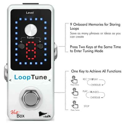 Hot Box Loop Tune Looper/Tuner Pro Pedal + Cube Tune Foot Controller. 9 Loops 40 Min Record-In WhiteHot Box Pedals Loop Tune + image 5