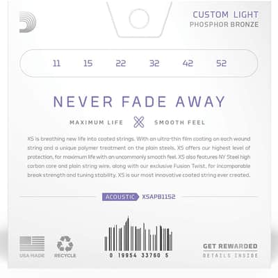 D'Addario XSAPB1152 Acoustic XS Phosphor Bronze Strings, Custom Light 11-52 image 2