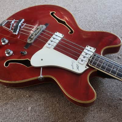 Vintage 1966 Vox Cougar V214 Bass Guitar Cherry Red Very Clean With Case 6/7 Condition Lots Of Finish Checking image 5