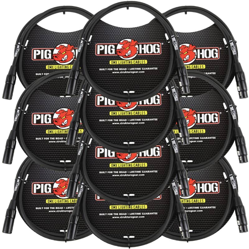 Lifetime Warranty! 10 PACK Pig Hog PHDMX5 5ft DMX Lighting Cable 3 Pin - NEW image 1