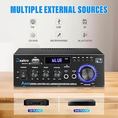Stereo Audio Amplifier, 300W Home 2 Channel Wireless Bluetooth 5.0 Power Amplifier System, Home Amplifiers FM Radio, USB, SD Card, with Remote Control Home Theater Audio Stereo System image 2