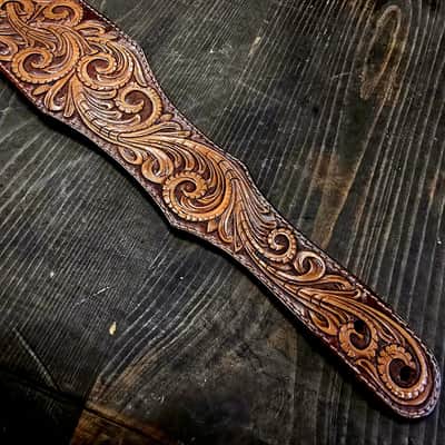 Wolf Briar Leather Company - Hand-Tooled Custom Handmade Guitar Strap - Western Paisley Motif image 4