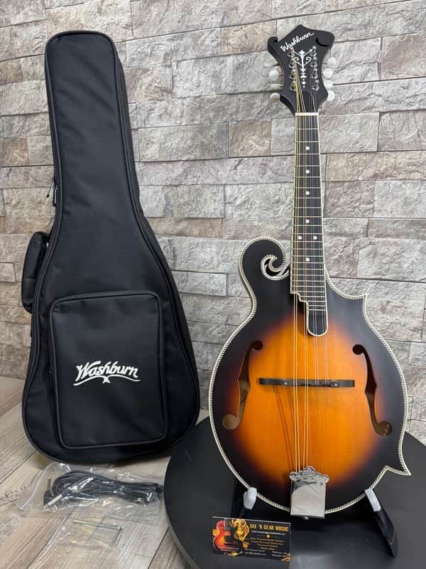 Washburn #M3SEBRK F-Style Solid Top Mandolin With Pickup, Satin image 1