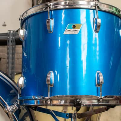 1970s Ludwig 14x26 12x15 16x18 Blue Silk Drum Kit image 7