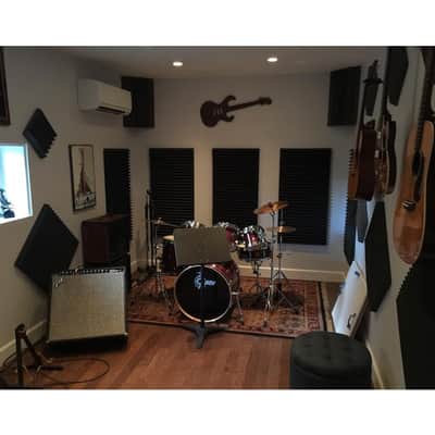 Arrowzoom 8 pcs 9.8 x 9.8 x 1.9 inches Black & Blue Pyramid Acoustic Studio Foam Tile Panel KK1034 image 5