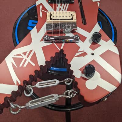 EVH Striped Series Shark 2020's Burgundy w/ Silver Stripes image 3