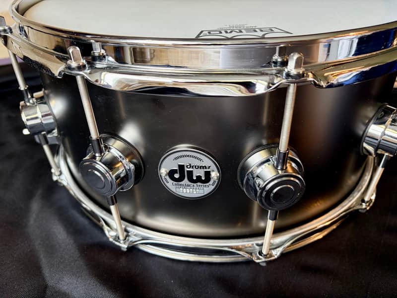 DW Collector's Series Satin Black Over Brass 6.5x14" Snare Drum 2021 - Present - Satin Black with Chrome Hardware image 1