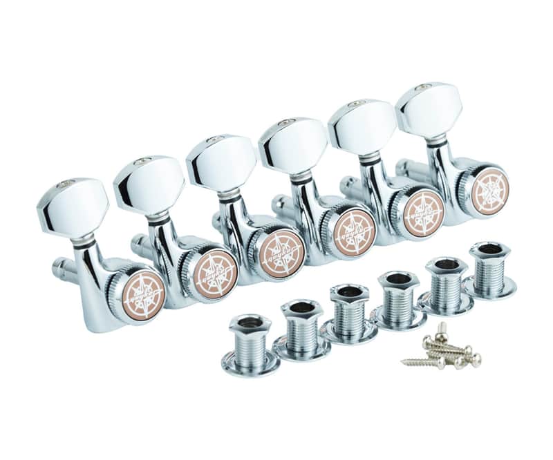 Guyker 6Pcs Guitar Locking Tuners (6 Right Handed) - 1:18 Ratio Lock String Tuning Key Pegs Machine Heads with Hexagonal Handle Replacement for LP SG Style Electric, Folk or Acoustic Guitars - Chrome image 1