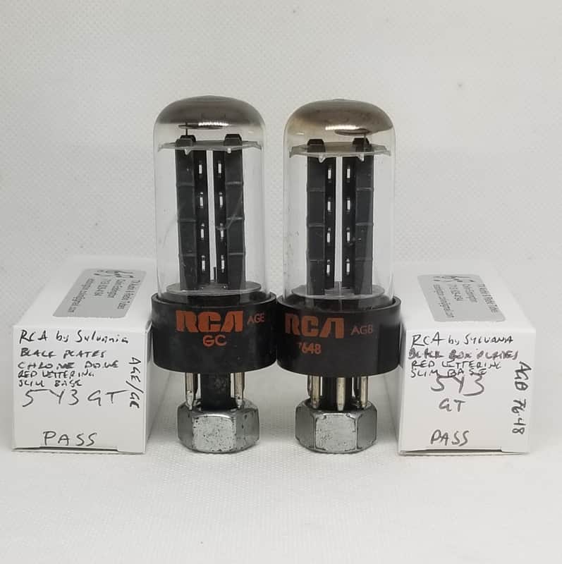 Sylvania Made For RCA 5Y3GT Tall Boy Black Plate Rectifier Matched Pair NOS 5Y3 image 1