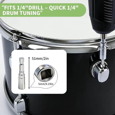 4 Pack Drum Keys for Tuning High Tension Drums, Standard Drums Tuner Key with Drill Bit Adapter, Multi-Tool Keychain with Chrome Drum Wrench for Acoustic & Electronic Drums image 3