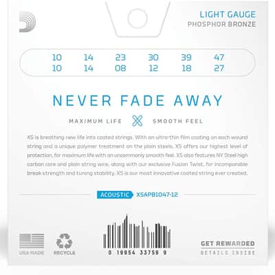 D'Addario XSAPB1047-12 Acoustic 12-String XS Phosphor Bronze Strings Light 10-47 image 5