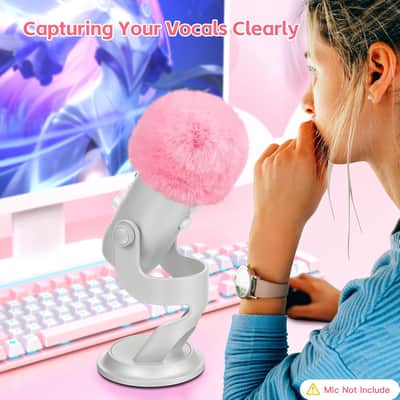 Blue Yeti Pop Filter For Blue Yeti Microphone,Mic Foam Cover With Furry Windscreen Muff Windshield For K66/Yeti/Yeti X/Nano/Yeti Pro/Am8/Solocast And More Usb Mics (Pink) image 6