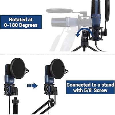 USB Microphone, Computer Cardioid Condenser PC Gaming Mic with Tripod Stand & Pop Filter for Streaming, Podcasting, Vocal Recording, Compatible with Laptop Desktop Windows Computer image 6