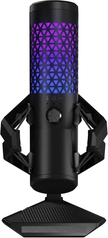 USB Gaming Microphone (25mm Condenser Capsule, 192kHz/24-bit, Cardioid, high-Pass Filter, Built-in pop Filter, Metal Shock Mount, one-Touch Mute, USB, Aura Sync RGB)- Black image 1
