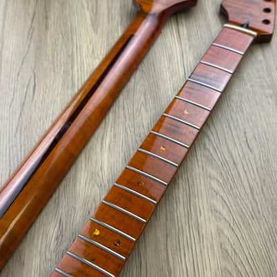 Left Handed Dark Roasted Maple Wood Guitar Strat Stratocaster Style Neck, 22 Frets Fingerboard image 4