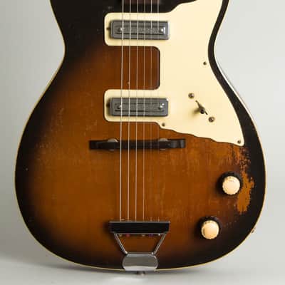 Harmony Stratotone Mars H-46 Thinline Hollow Body Electric Guitar, c. 1959, black hard shell case. image 3