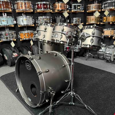 ~WOW!~ Mapex Saturn Evolution Maple/Walnut Hybrid 6-Piece 8/10/12/14/16/22 Drum Kit Set in Gun Metal Grey Lacquer with Black Nickel Hardware image 2