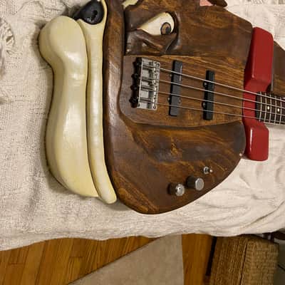 Very unique bass guitar. Hand made carved bull dog body image 2