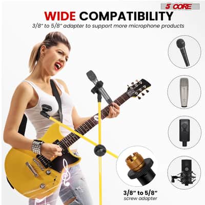 5 Core Dual Microphone Stand 2 Pack, Adjustable Tripod Floor Stand with Boom Arm, Yellow image 8