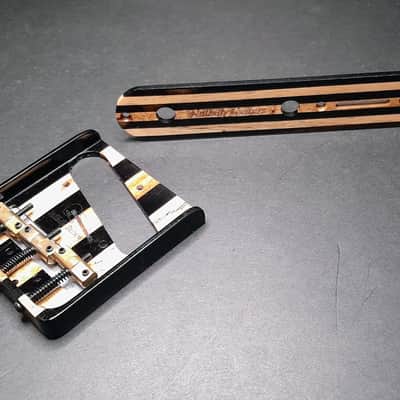 Hillbilly Guitars Custom Black Ebony & Flame Maple Telecaster Bridge w Brass Comp Saddles image 3