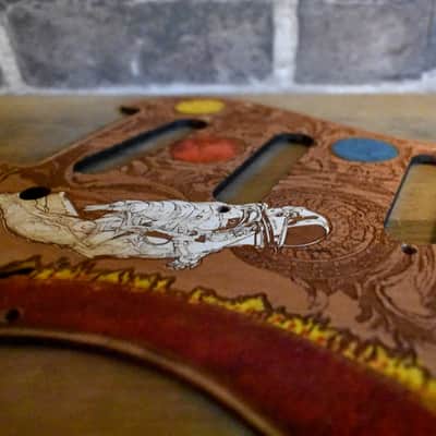Hand-Painted Cherrywood Pickguard for Fender Stratocaster HSS/SSS – Laser-Engraved 'Stumble' Design image 4