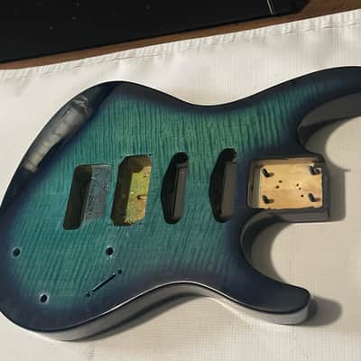 1987 Korean Ibanez RG250 Transparent Blue Flame Maple Guitar Body Powerocker Ready image 2