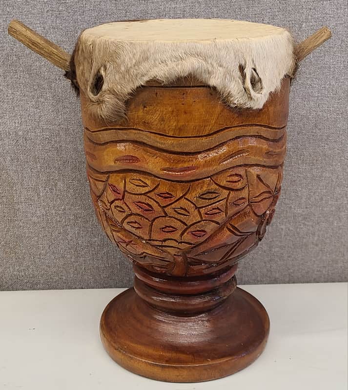 Djembe Drum African Hand Carved W/ 7" Goat Skin Head Height 12" image 1