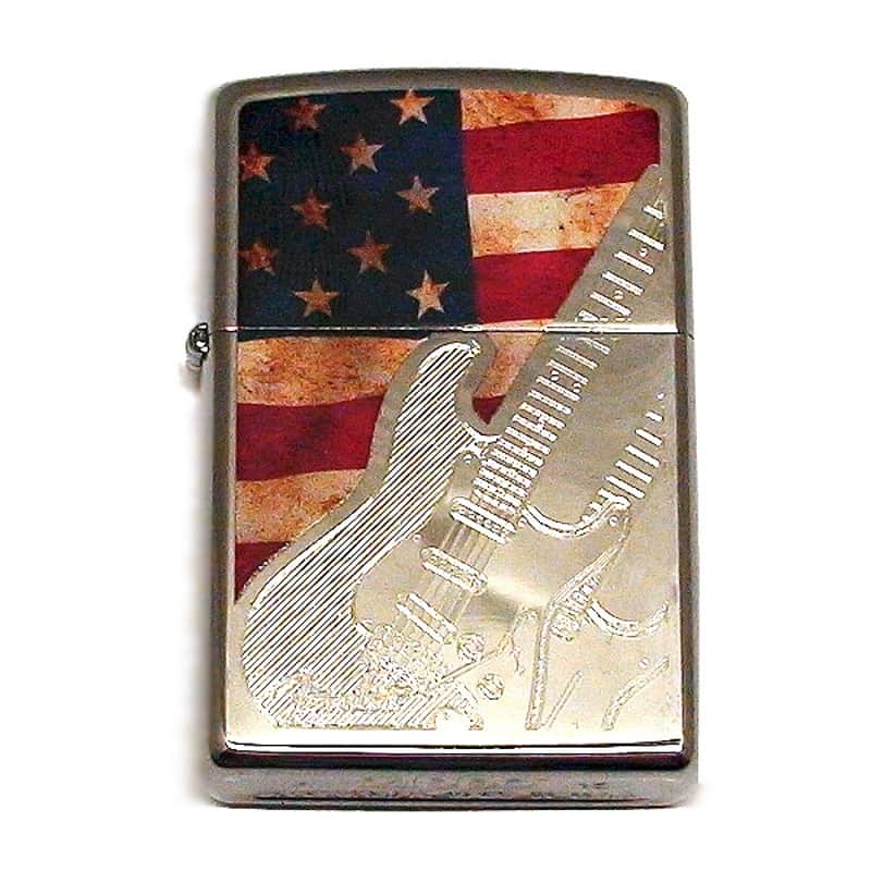 Fender Zippo Lighter Chrome Etched Stratocaster American Flag Made in the USA image 1