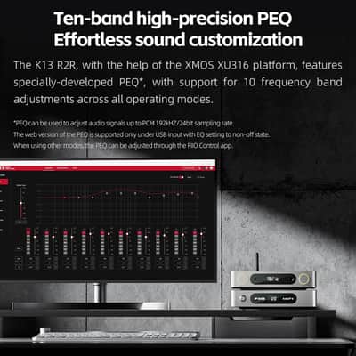 FiiO K13 R2R Desktop DAC & Headphone Amp, High-Fidelity 24Bit R2R DAC, Powerful 2400mW Output, LDAC Bluetooth Streaming, Dual Power Supply, 10-Band PEQ, Balanced XLR & RCA Audio Output (Black) image 5