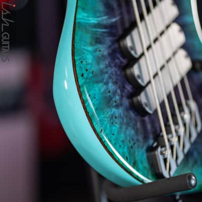 Dingwall Super J 5-String Buckeye Burl Purple to Turquoise Reverseburst image 7