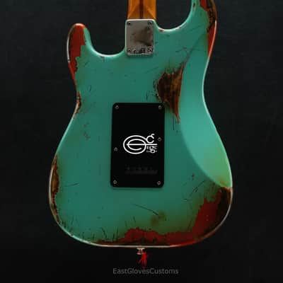 Fender FSR Stratocaster Seafoam Green/Metallic Orange HSS Heavy Aged Relic by EGC (107 OF 250) image 14