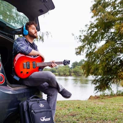 Journey Instruments OE990CB Solid Poplar Flamed Maple Top Overhead 6-String Electric Travel Guitar w/Gig Bag image 17