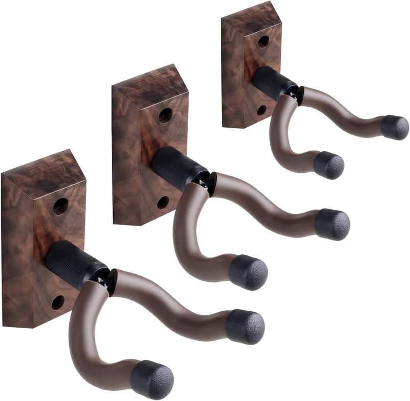 Guitar Wall Hangers 3 Pack, Guitar Ukulele Wall Mount, Guitar Hanger Wall Hooks,Holders,Stand, Black Walnut Guitar Wall Mount Hanger,for Acoustic,Electric,Guitar,Bass,Banjo,Mandolin,Ukulele image 1