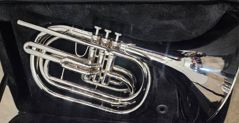 Moz (Advanced Monel Pistons) Marching Mellophone Key of F with Case - Nickel Plated Finish image 1