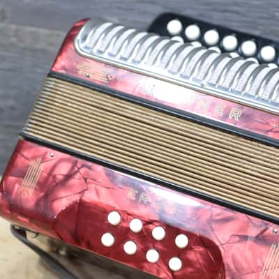 Hohner Erica 2-Row 8-Bass 21-Treble Button C-F Red Diatonic Accordion - Germany image 13