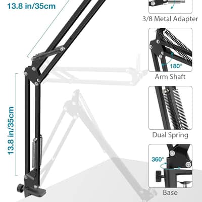Microphone Stand, Adjustable Mic Stand Set For Nano Suspension Boom Scissor Arm Stand With 5/8" To 3/8" Screw, 5/8" To 1/4 Screw, Nano Mic Windscreen And Dual Layered Mic Pop Filter image 3