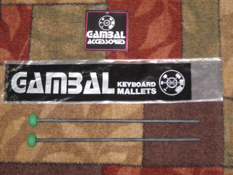 new old stock Gambal GPXR1 (UG13GPXR1) Glockenspiel, Bells, Xylophone Percussive Keyboard MALLETS, 1 and 1/4 inches Green Hard Nylon Flat Ball Heads with Black Synthetic Shafts, with original packaging - from 1990s - early 2000s image 1