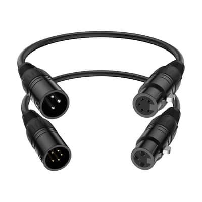 XLR Cable 2-Pack, 3 Pin to 5 Pin Adapter (Male to Female & Female to Male) - DMX Microphone Cable for Audio & Stage Lighting, DMX512 Light Turnaround, 30 cm image 1