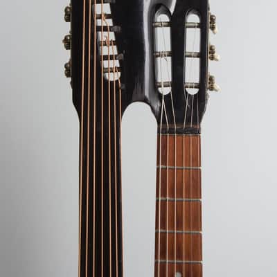 Unlabelled  13 Course Schrammel Contra Harp Guitar, c. 1950's - natural top, mahogany stained back and sides, gig bag case. image 5