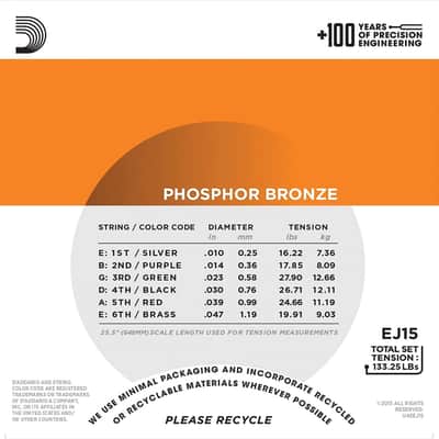 D'Addario EJ15 Phosphor Bronze Acoustic Guitar Strings, Extra Light, 10-47 image 3