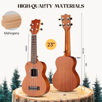 Concert Ukulele 23 Inch Ukulele Kit Beginner Starter with Carrying Bag, Shoulder Strap, Fretboard Stickers, for Both Adults and Kids in Mahogany image 2